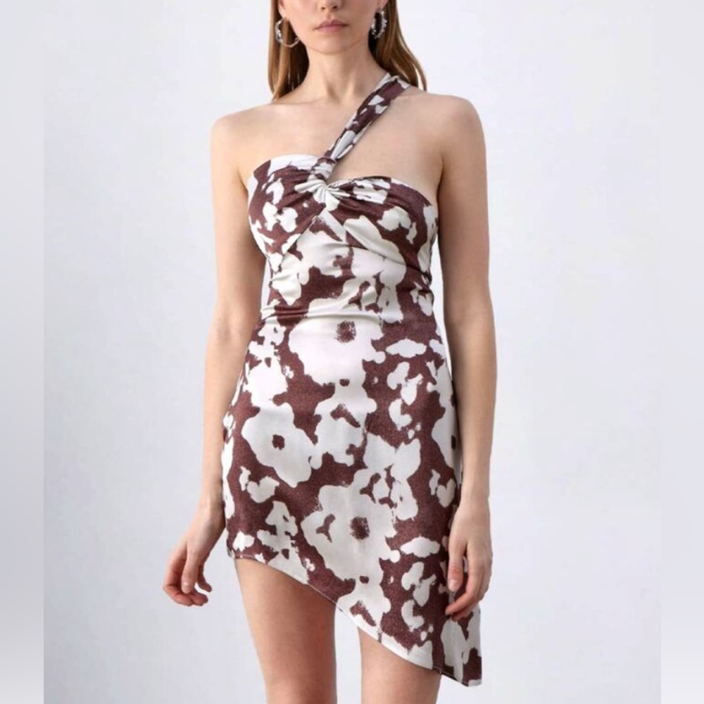 NWT Silk Maison One-Shoulder Asymmetrical Floral Silk Dress Size XS